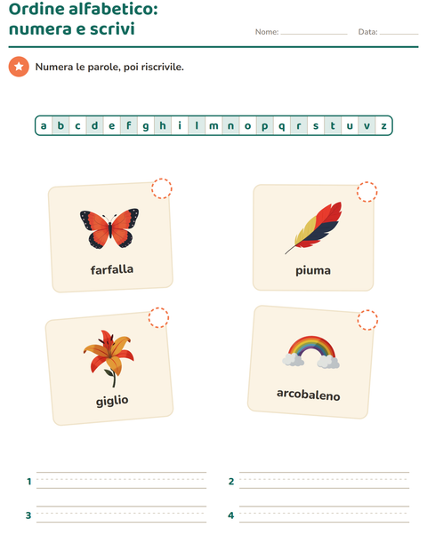 Anteprima della scheda di Ordine alfabetico con Pasqua per Scuola primaria classe prima