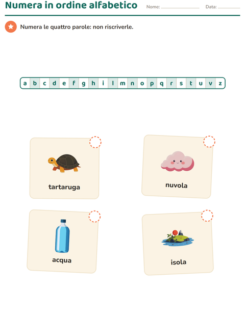 Anteprima della scheda di Ordine alfabetico con Spiaggia per Scuola primaria classe prima