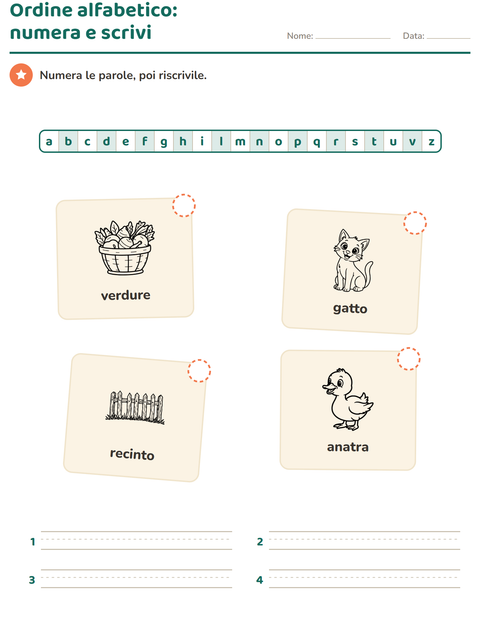 Anteprima della scheda di Ordine alfabetico con Fattoria BN per Scuola primaria classe prima