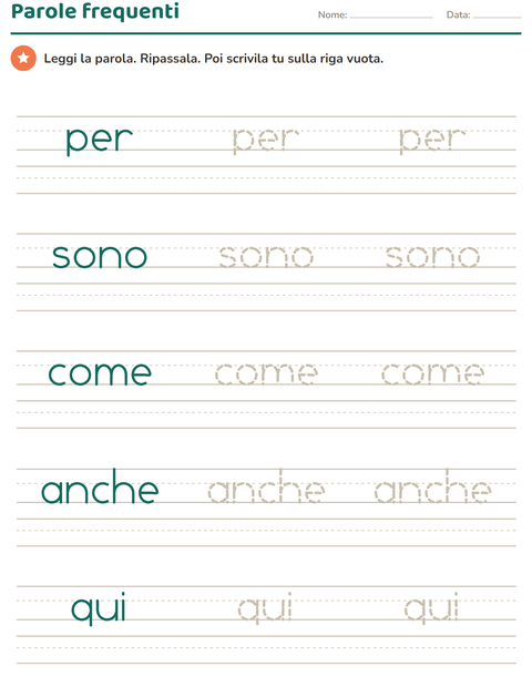 Anteprima della scheda di Parole frequenti per Scuola dell'infanzia (5-7 anni)