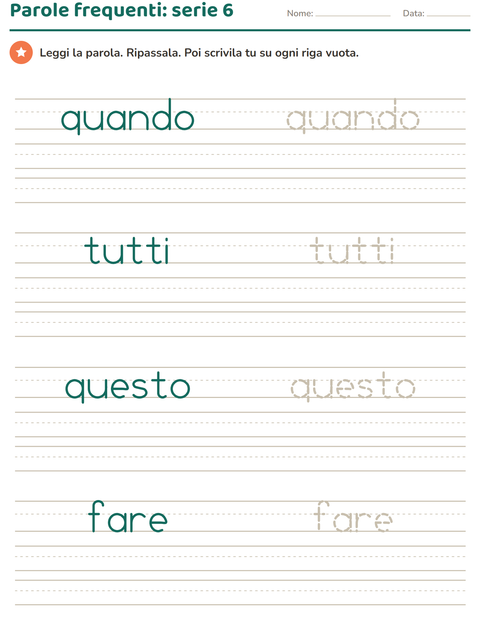 Anteprima della scheda di Parole frequenti per Scuola dell'infanzia (5-7 anni)