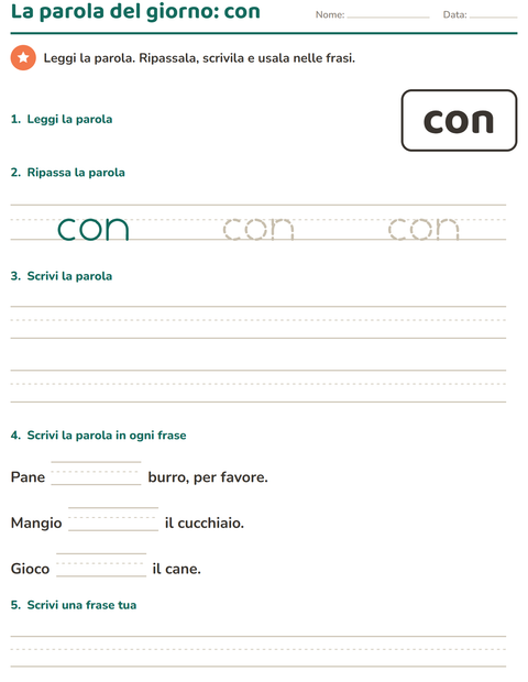 Anteprima della scheda di Parole frequenti per Scuola dell'infanzia (5-7 anni)