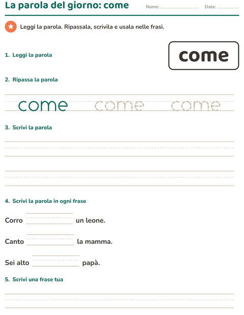 Anteprima della scheda di Parole frequenti per Scuola dell'infanzia (5-7 anni)