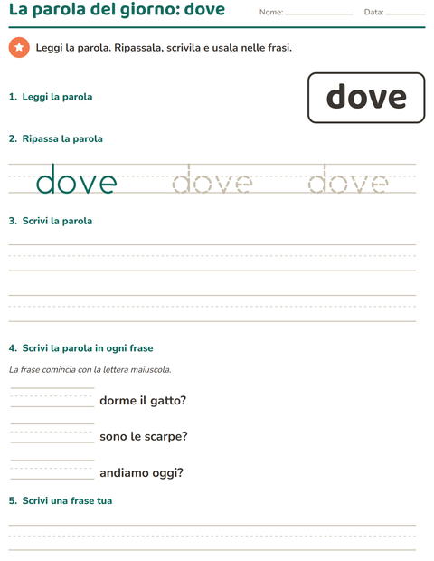 Anteprima della scheda di Parole frequenti per Scuola dell'infanzia (5-7 anni)
