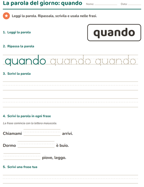 Anteprima della scheda di Parole frequenti per Scuola dell'infanzia (5-7 anni)