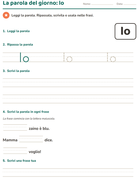 Anteprima della scheda di Parole frequenti per Scuola dell'infanzia (5-7 anni)