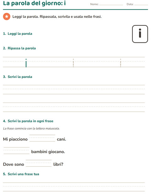 Anteprima della scheda di Parole frequenti per Scuola dell'infanzia (5-7 anni)