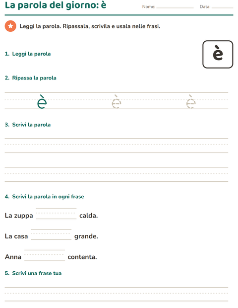 Anteprima della scheda di Parole frequenti per Scuola dell'infanzia (5-7 anni)