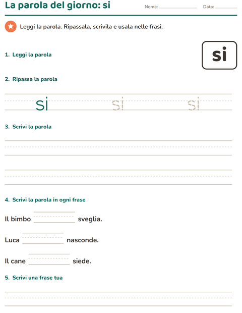 Anteprima della scheda di Parole frequenti per Scuola dell'infanzia (5-7 anni)