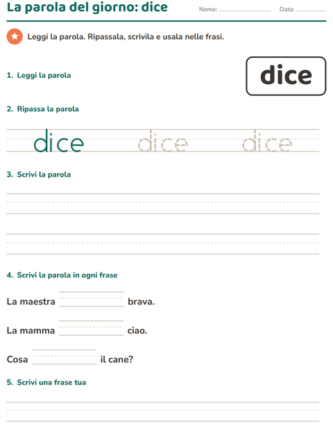 Anteprima della scheda di Parole frequenti per Scuola dell'infanzia (5-7 anni)