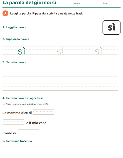Anteprima della scheda di Parole frequenti per Scuola dell'infanzia (5-7 anni)