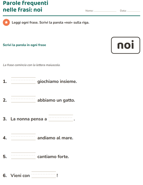 Anteprima della scheda di Parole frequenti per Scuola dell'infanzia (5-7 anni)