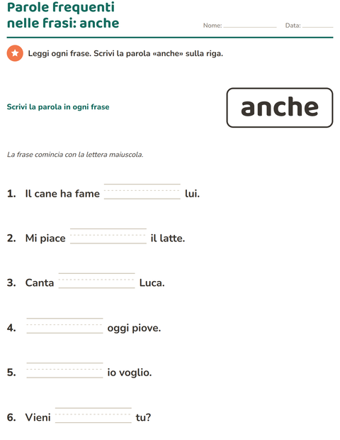 Anteprima della scheda di Parole frequenti per Scuola dell'infanzia (5-7 anni)