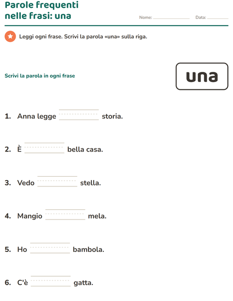 Anteprima della scheda di Parole frequenti per Scuola dell'infanzia (5-7 anni)