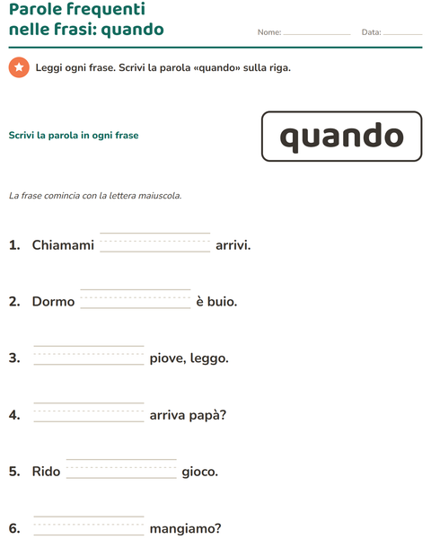 Anteprima della scheda di Parole frequenti per Scuola dell'infanzia (5-7 anni)