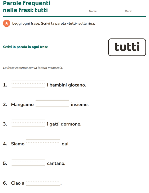 Anteprima della scheda di Parole frequenti per Scuola dell'infanzia (5-7 anni)