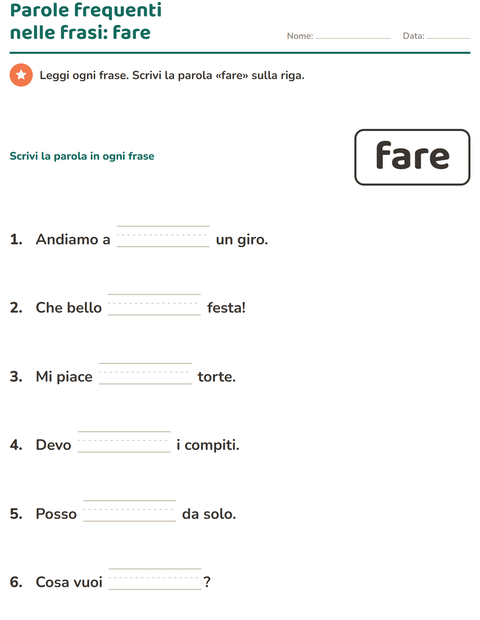 Anteprima della scheda di Parole frequenti per Scuola dell'infanzia (5-7 anni)