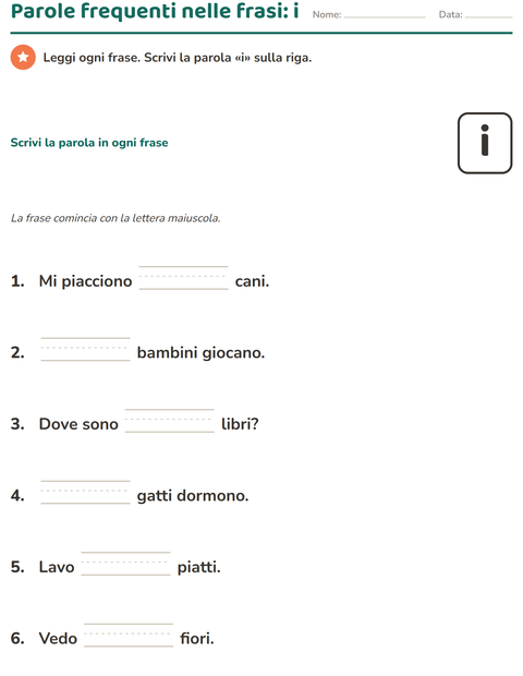 Anteprima della scheda di Parole frequenti per Scuola dell'infanzia (5-7 anni)
