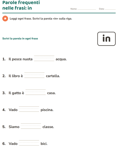 Anteprima della scheda di Parole frequenti per Scuola dell'infanzia (5-7 anni)