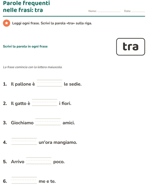 Anteprima della scheda di Parole frequenti per Scuola dell'infanzia (5-7 anni)