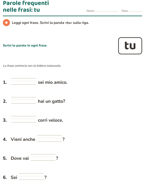 Anteprima della scheda di Parole frequenti per Scuola dell'infanzia (5-7 anni)