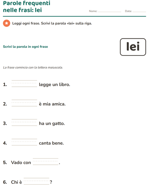 Anteprima della scheda di Parole frequenti per Scuola dell'infanzia (5-7 anni)