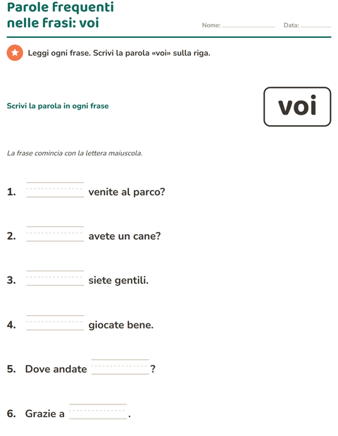 Anteprima della scheda di Parole frequenti per Scuola dell'infanzia (5-7 anni)