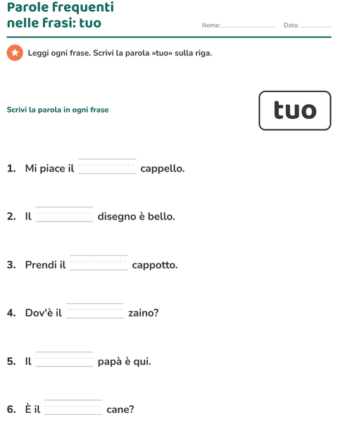 Anteprima della scheda di Parole frequenti per Scuola dell'infanzia (5-7 anni)