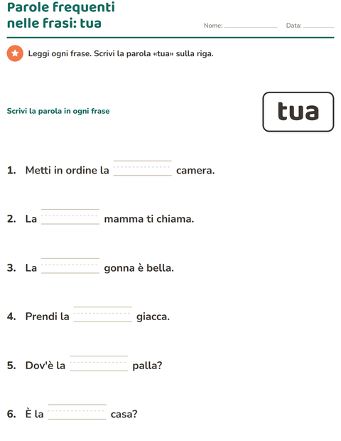 Anteprima della scheda di Parole frequenti per Scuola dell'infanzia (5-7 anni)