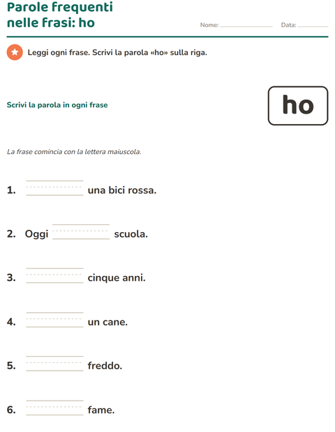 Anteprima della scheda di Parole frequenti per Scuola dell'infanzia (5-7 anni)