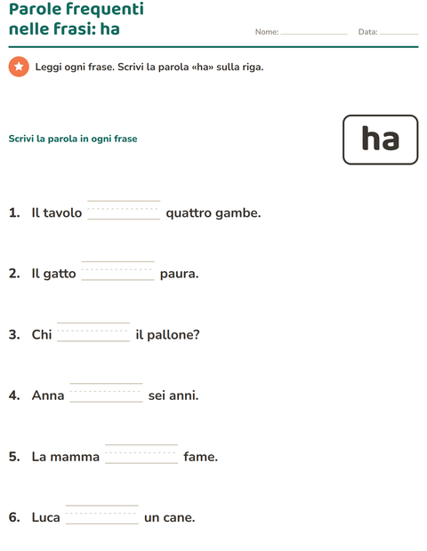 Anteprima della scheda di Parole frequenti per Scuola dell'infanzia (5-7 anni)