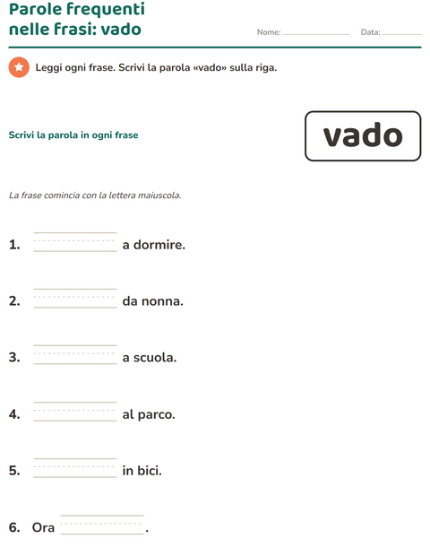 Anteprima della scheda di Parole frequenti per Scuola dell'infanzia (5-7 anni)