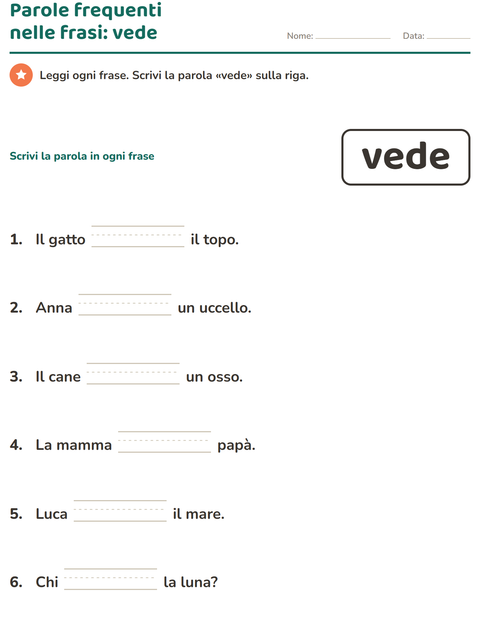 Anteprima della scheda di Parole frequenti per Scuola dell'infanzia (5-7 anni)