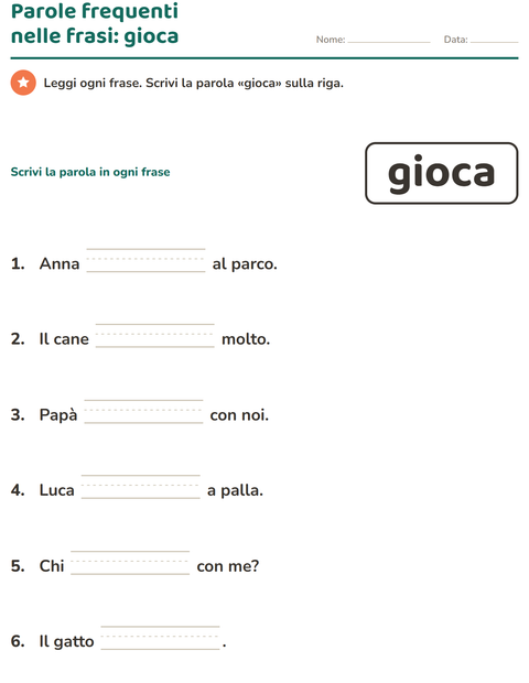 Anteprima della scheda di Parole frequenti per Scuola dell'infanzia (5-7 anni)