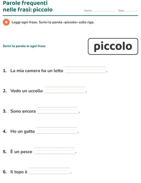 Anteprima della scheda di Parole frequenti per Scuola dell'infanzia (5-7 anni)