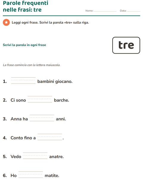Anteprima della scheda di Parole frequenti per Scuola dell'infanzia (5-7 anni)