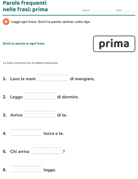 Anteprima della scheda di Parole frequenti per Scuola dell'infanzia (5-7 anni)