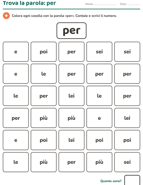 Anteprima della scheda di Parole frequenti per Scuola dell'infanzia (5-7 anni)