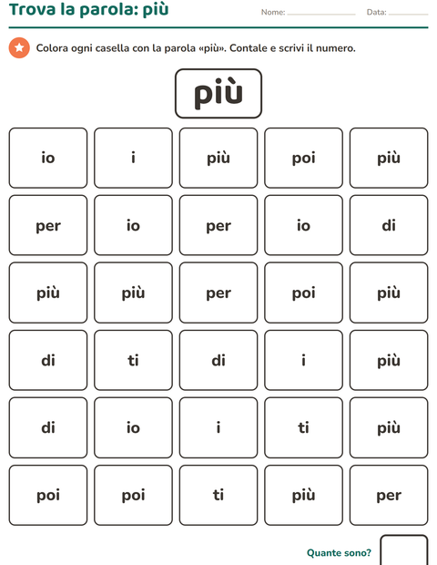 Anteprima della scheda di Parole frequenti per Scuola dell'infanzia (5-7 anni)
