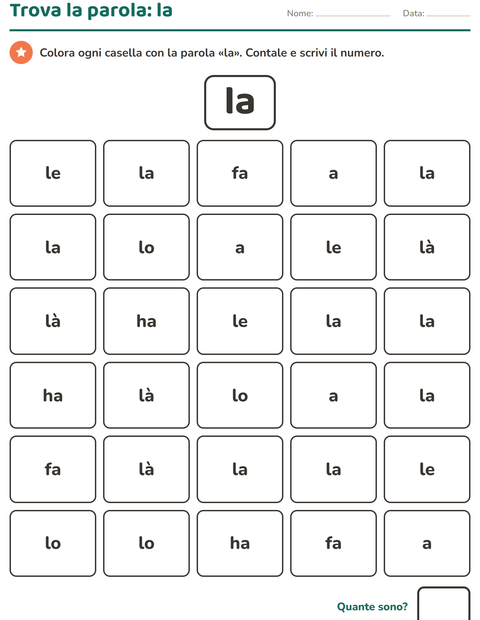 Anteprima della scheda di Parole frequenti per Scuola dell'infanzia (5-7 anni)