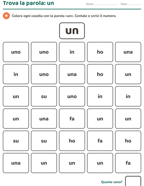 Anteprima della scheda di Parole frequenti per Scuola dell'infanzia (5-7 anni)