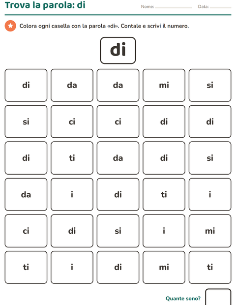 Anteprima della scheda di Parole frequenti per Scuola dell'infanzia (5-7 anni)