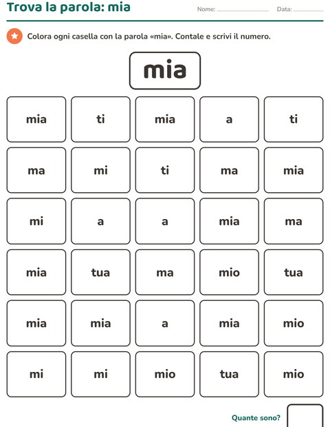 Anteprima della scheda di Parole frequenti per Scuola dell'infanzia (5-7 anni)