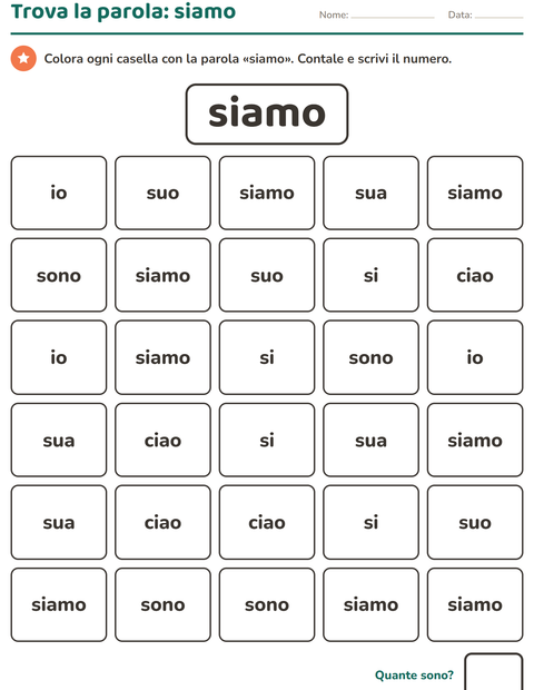 Anteprima della scheda di Parole frequenti per Scuola dell'infanzia (5-7 anni)