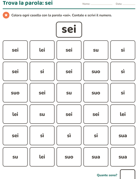Anteprima della scheda di Parole frequenti per Scuola dell'infanzia (5-7 anni)