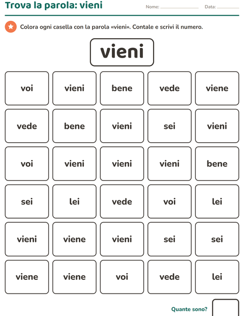 Anteprima della scheda di Parole frequenti per Scuola dell'infanzia (5-7 anni)