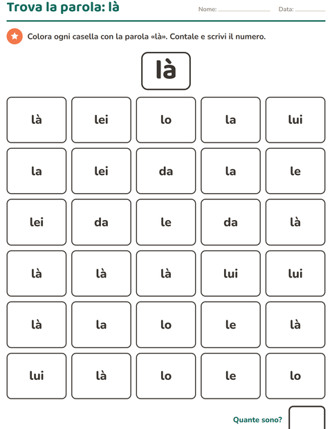 Anteprima della scheda di Parole frequenti per Scuola dell'infanzia (5-7 anni)