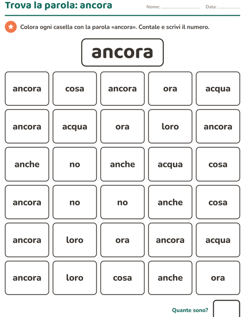 Anteprima della scheda di Parole frequenti per Scuola dell'infanzia (5-7 anni)