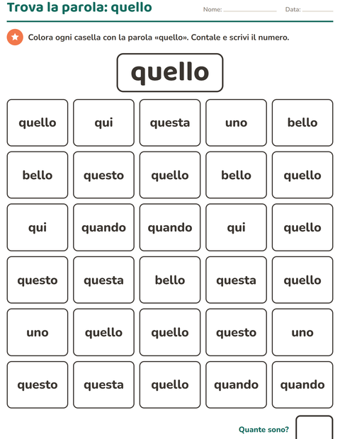 Anteprima della scheda di Parole frequenti per Scuola dell'infanzia (5-7 anni)