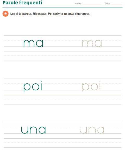 Anteprima della scheda di Parole frequenti per Scuola dell'infanzia (5-7 anni)